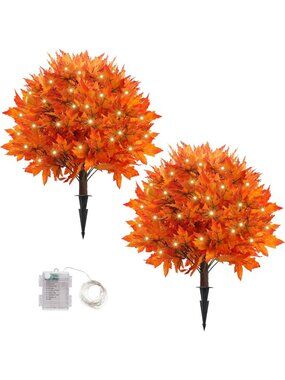 27" Set of 2 LED Lighted Artificial Maple Topiary Trees - Indoor/Outdoor Decor